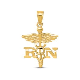 Diamond-cut "RN" Caduceus Charm 14K Yellow Gold