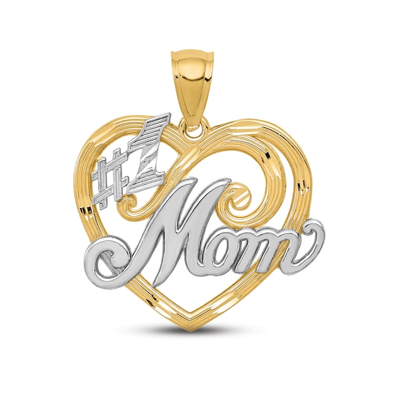 "#1 Mom" Heart Charm 14K Yellow Gold