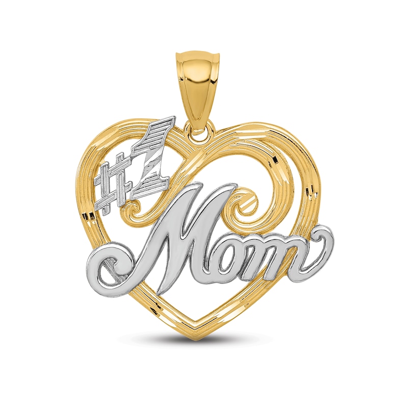 "#1 Mom" Heart Charm 14K Yellow Gold