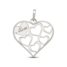 "Mom" Hearts Charm Sterling Silver