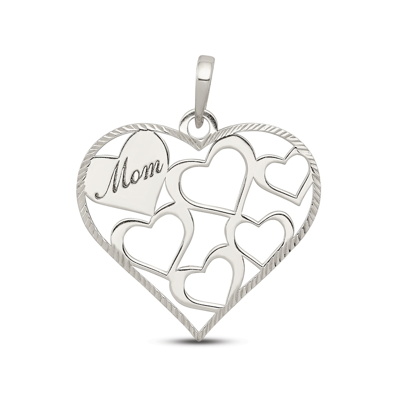"Mom" Hearts Charm Sterling Silver