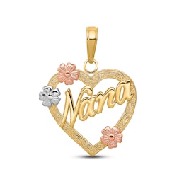 &quot;Nana&quot; Heart Flower Charm 14K Tri-Tone Gold