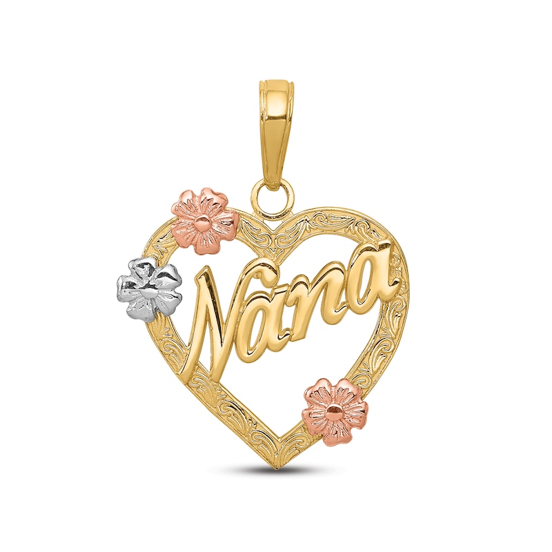 Main Image 1 of &quot;Nana&quot; Heart Flower Charm 14K Tri-Tone Gold