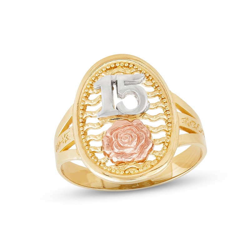 Main Image 1 of Quinceañera Oval Rose Ring 14K Two-Tone Gold