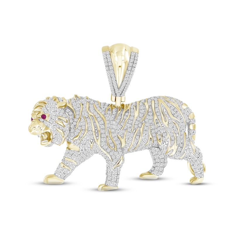 Men's Diamond & Ruby Tiger Charm 1 ct tw Round-cut 10K Yellow Gold