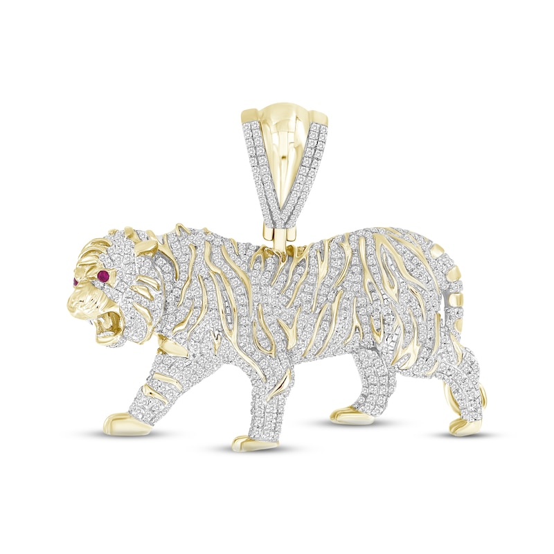 Main Image 1 of Men's Diamond & Ruby Tiger Charm 1 ct tw Round-cut 10K Yellow Gold