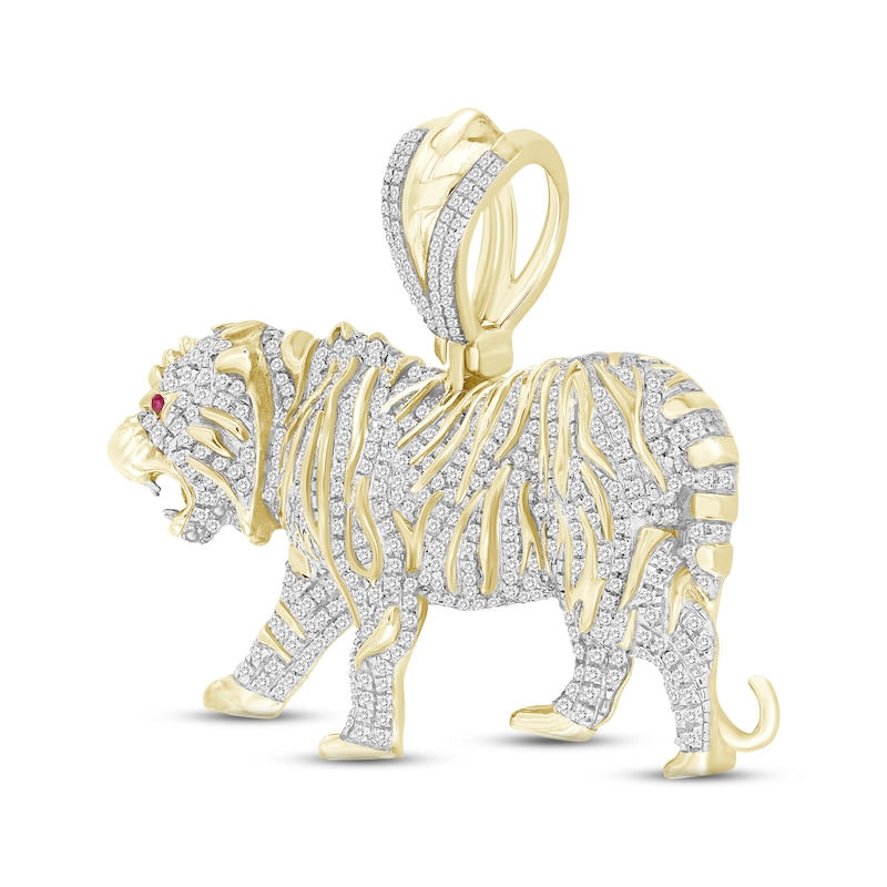 Main Image 2 of Men's Diamond & Ruby Tiger Charm 1 ct tw Round-cut 10K Yellow Gold