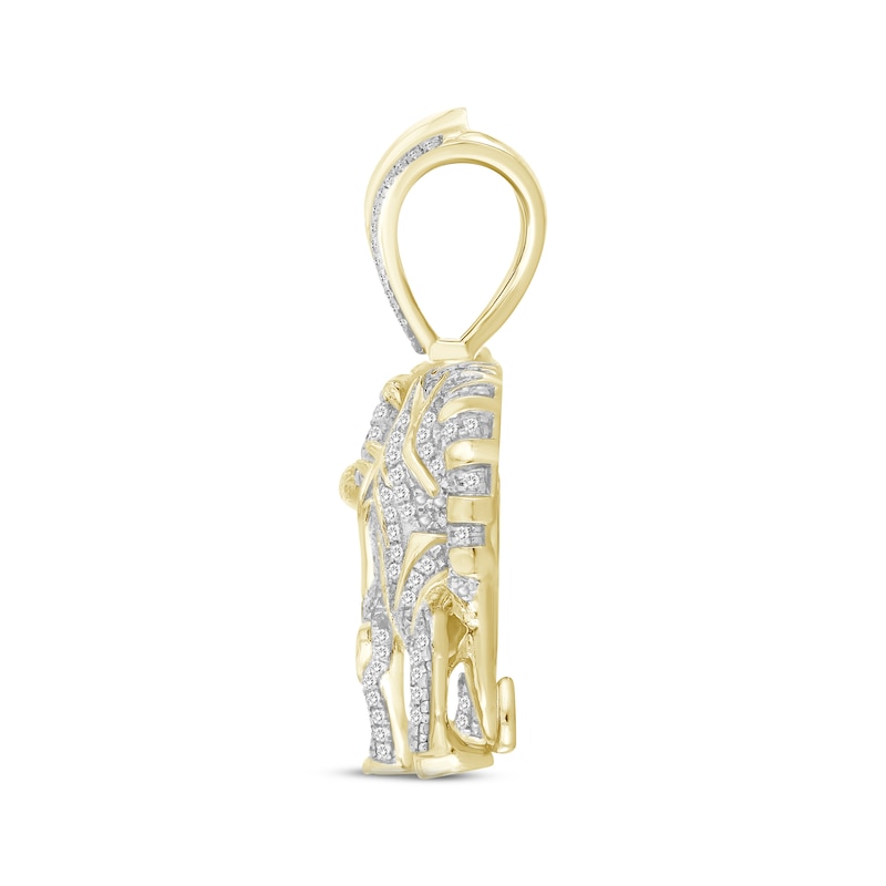 Main Image 3 of Men's Diamond & Ruby Tiger Charm 1 ct tw Round-cut 10K Yellow Gold