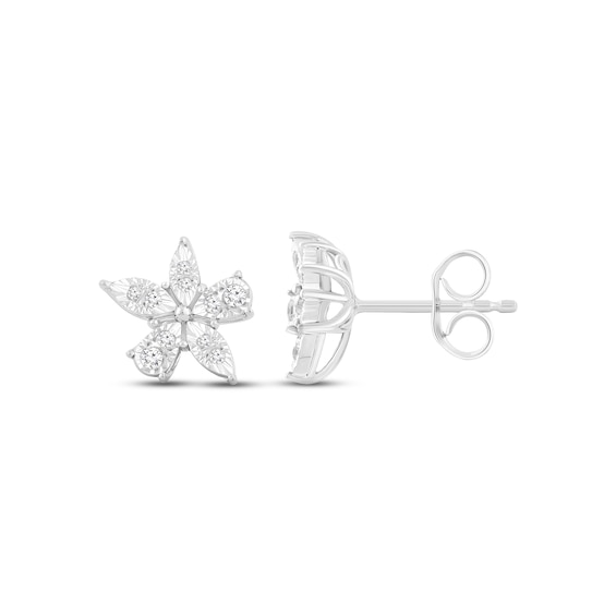 Diamond Abstract Flower Stud Earrings 1/8 ct tw Round-cut Sterling Silver