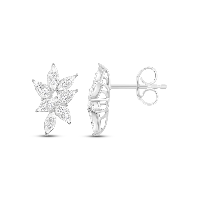 Main Image 1 of Diamond Leaf Stud Earrings 1/5 ct tw Round-cut Sterling Silver