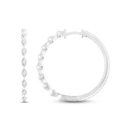 Diamond Marquise Hoop Earrings 1/8 ct tw Round-cut Sterling Silver