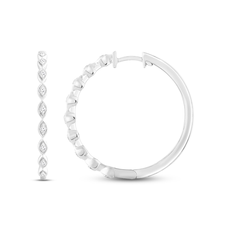 Main Image 1 of Diamond Marquise Hoop Earrings 1/8 ct tw Round-cut Sterling Silver