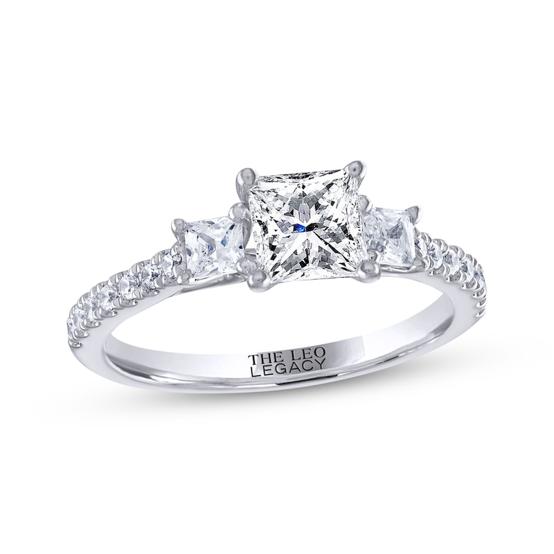 Main Image 1 of THE LEO Legacy Lab-Grown Diamond Princess-Cut Three-Stone Engagement Ring 1-1/2 ct tw 14K White Gold