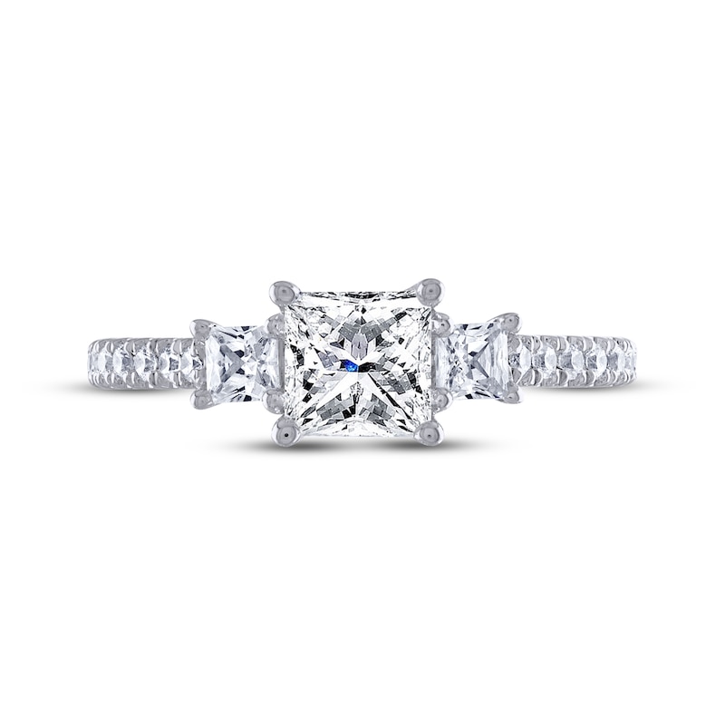 Main Image 3 of THE LEO Legacy Lab-Grown Diamond Princess-Cut Three-Stone Engagement Ring 1-1/2 ct tw 14K White Gold