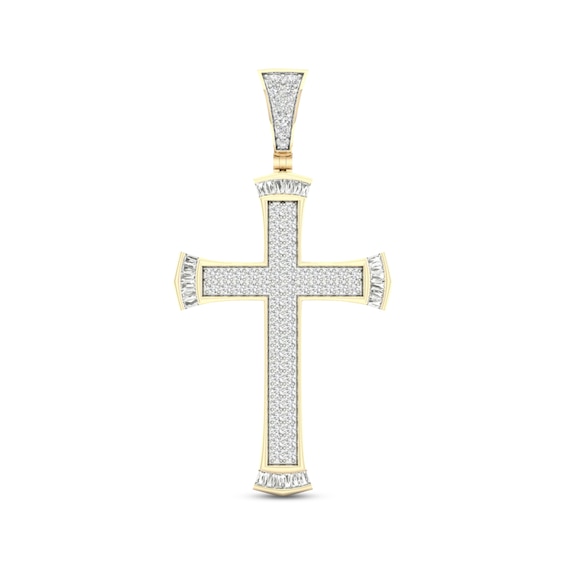 Kay Men's Diamond Cross Charm 2 ct tw Round & Baguette-cut 10K Yellow Gold