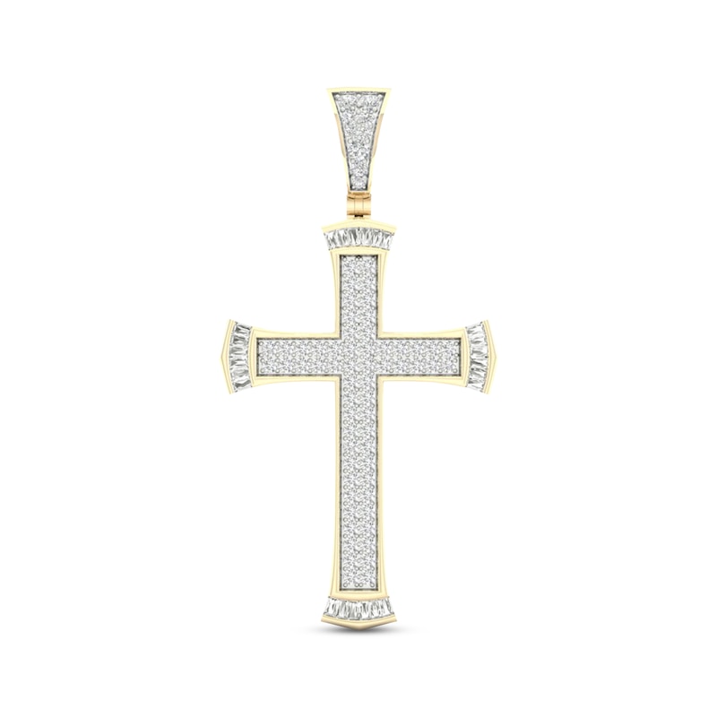 Men's Diamond Cross Charm 2 ct tw Round & Baguette-cut 10K Yellow Gold