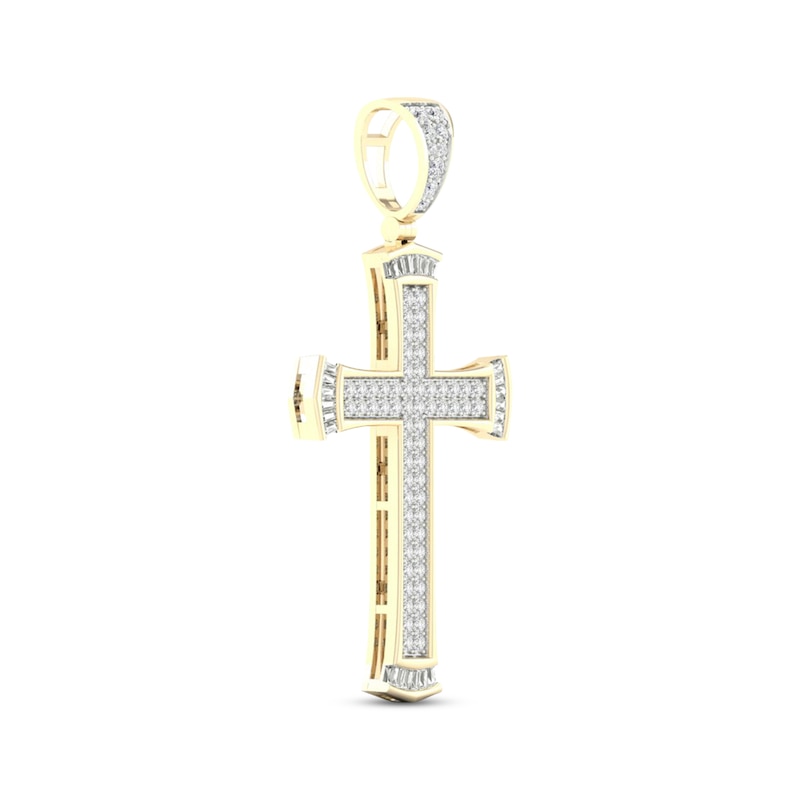 Men's Diamond Cross Charm 2 ct tw Round & Baguette-cut 10K Yellow Gold