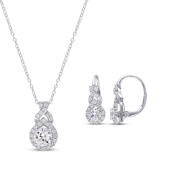 White Lab-Created Sapphire Swirl Gift Set Sterling Silver