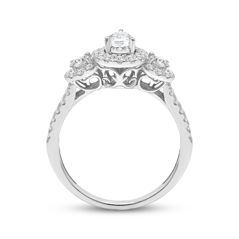 Pear-Shaped & Round-Cut Diamond Three-Stone Engagement Ring 1 ct tw 14K White Gold