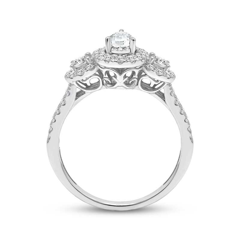 Pear-Shaped & Round-Cut Diamond Three-Stone Engagement Ring 1 ct tw 14K White Gold