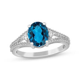 Oval-Cut London Blue Topaz & White Lab-Created Sapphire Ring Sterling Silver