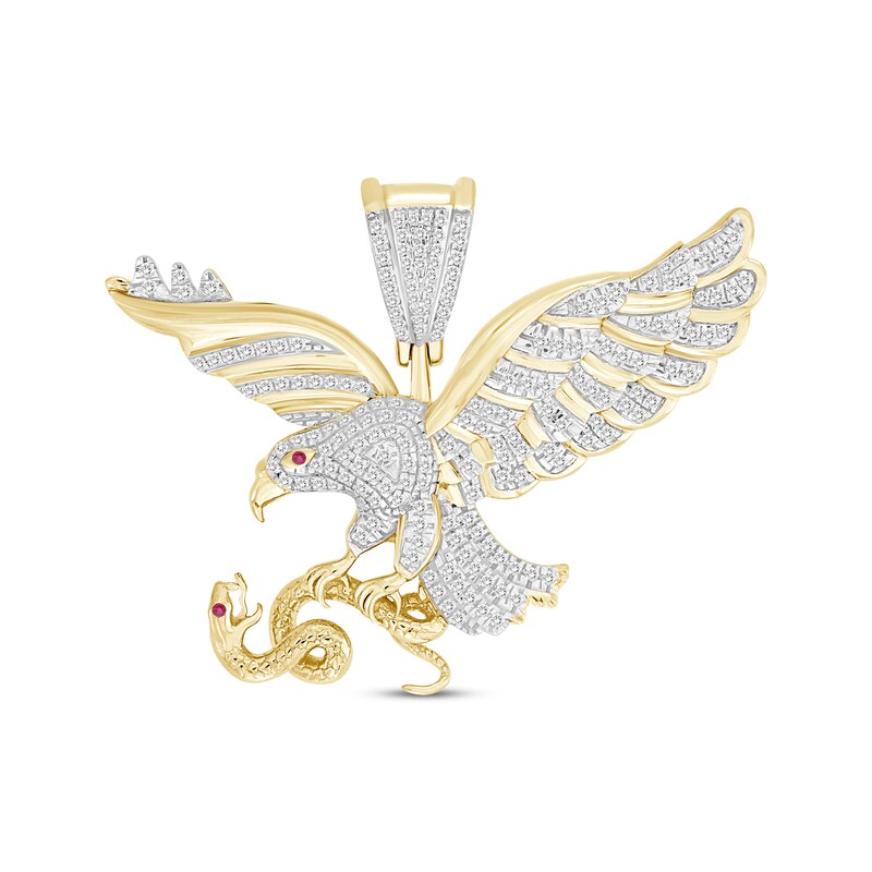 Main Image 1 of Men's Diamond & Lab-Created Ruby Eagle Charm 1/2 ct tw 10K Yellow Gold