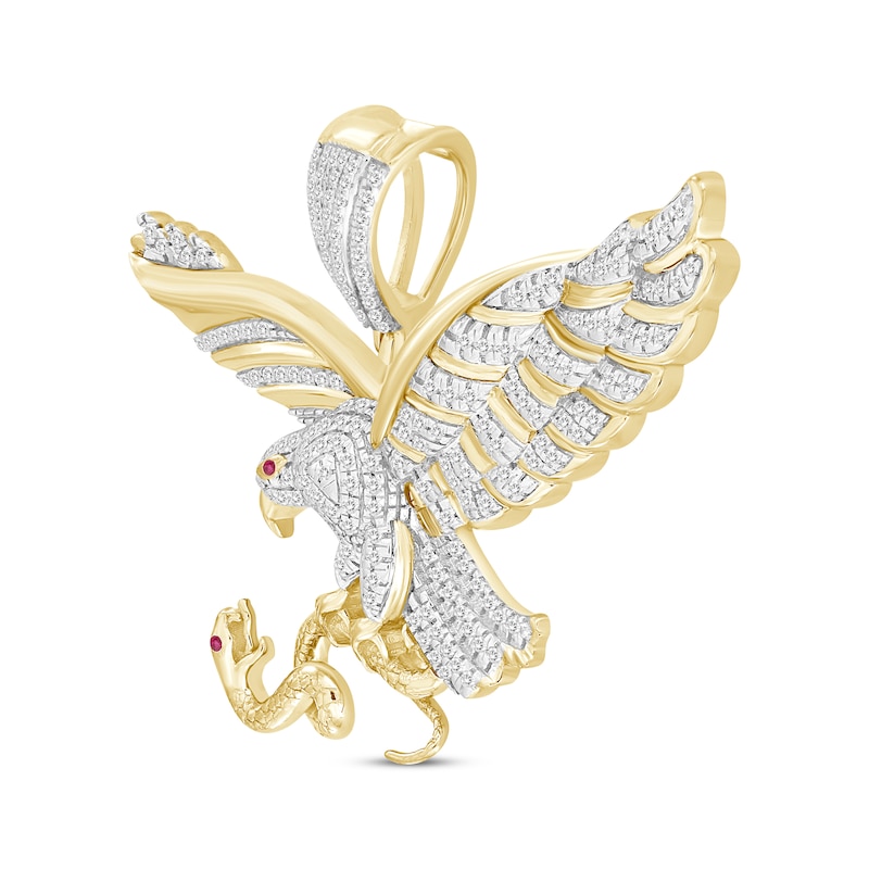 Men's Diamond & Lab-Created Ruby Eagle Charm 1/2 ct tw 10K Yellow Gold