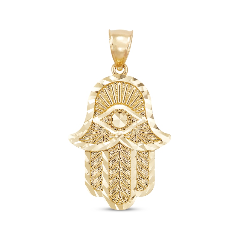 Main Image 1 of Men’s Diamond-Cut Hamsa Charm 10K Yellow Gold