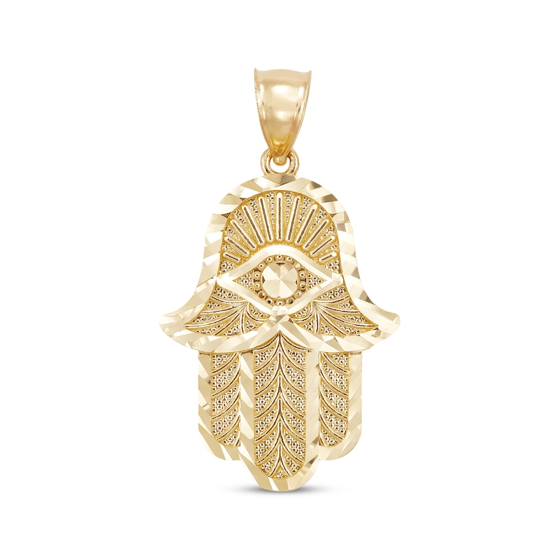 Men’s Diamond-Cut Hamsa Charm 10K Yellow Gold