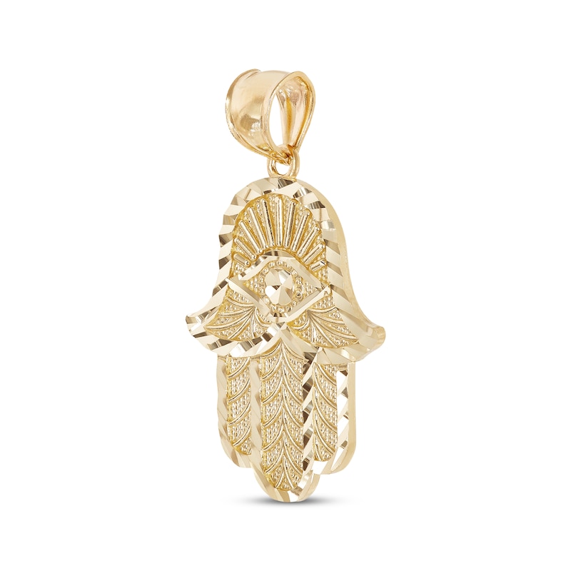 Men’s Diamond-Cut Hamsa Charm 10K Yellow Gold