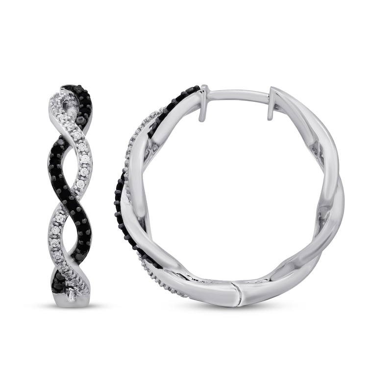 Main Image 1 of Black & White Diamond Twist Hoop Earrings 1/4 ct tw Sterling Silver