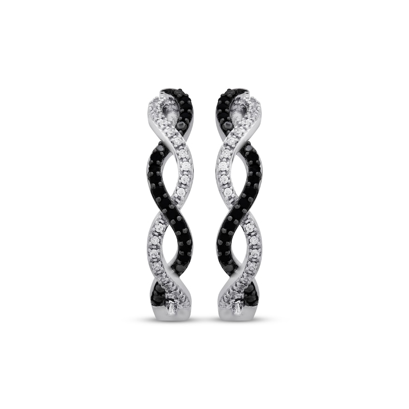 Black & White Diamond Twist Hoop Earrings 1/4 ct tw Sterling Silver