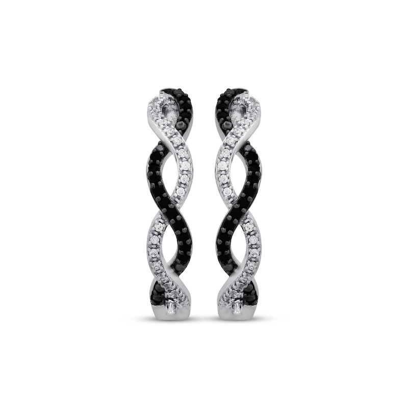 Main Image 2 of Black & White Diamond Twist Hoop Earrings 1/4 ct tw Sterling Silver
