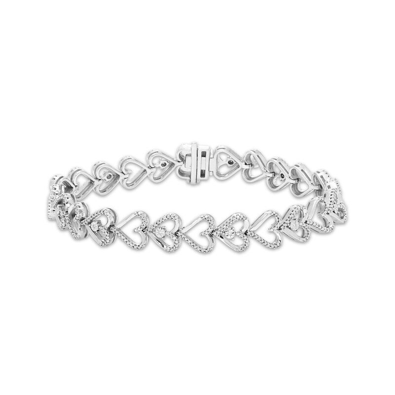 Round-Cut Diamond Heart Link Bracelet 1/2 ct tw Sterling Silver 7”