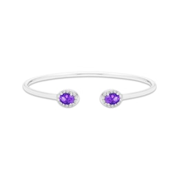 Oval-Cut Amethyst & Round-Cut White Lab-Created Sapphire Cuff Bangle Bracelet Sterling Silver
