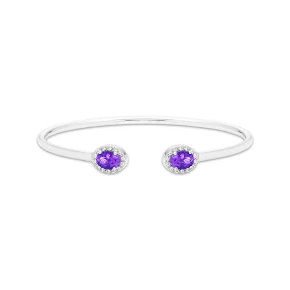 Oval-Cut Amethyst & Round-Cut White Lab-Created Sapphire Cuff Bangle Bracelet Sterling Silver