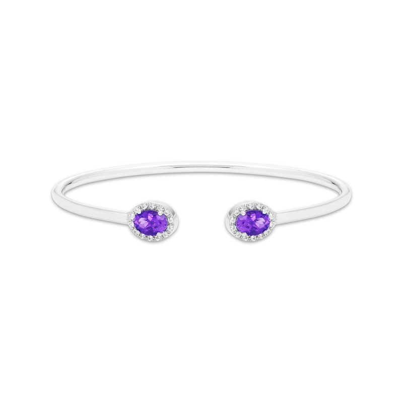 Main Image 1 of Oval-Cut Amethyst & Round-Cut White Lab-Created Sapphire Cuff Bangle Bracelet Sterling Silver