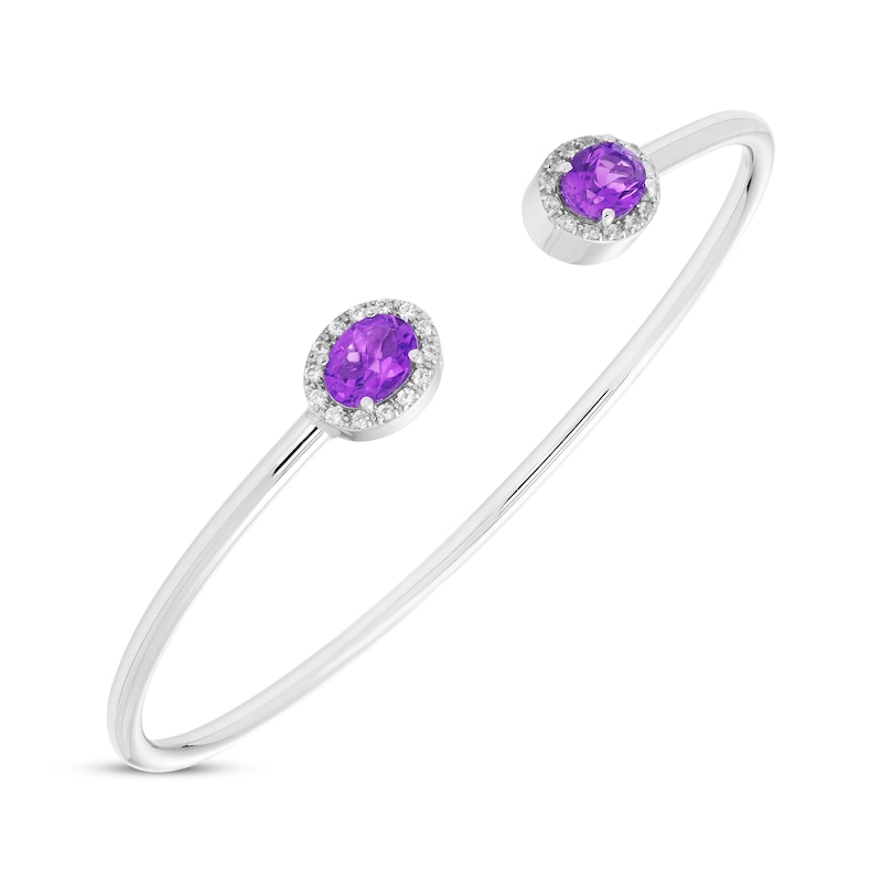 Main Image 2 of Oval-Cut Amethyst & Round-Cut White Lab-Created Sapphire Cuff Bangle Bracelet Sterling Silver