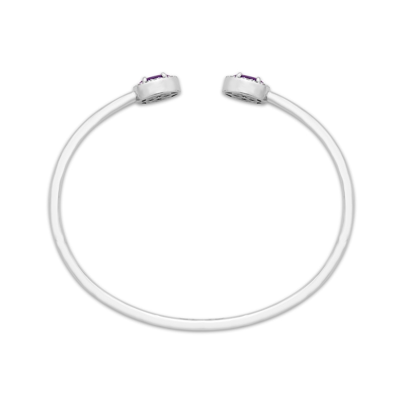 Main Image 3 of Oval-Cut Amethyst & Round-Cut White Lab-Created Sapphire Cuff Bangle Bracelet Sterling Silver