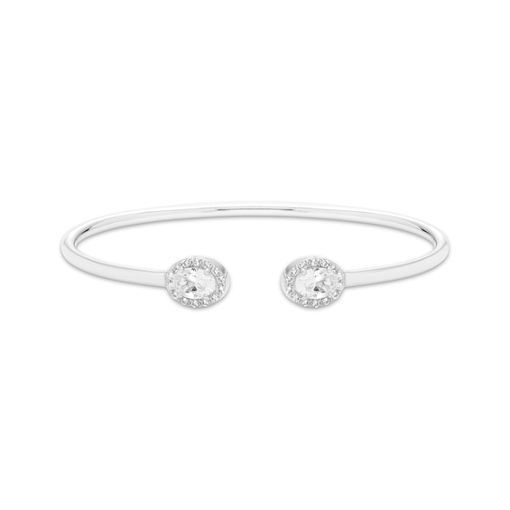 Oval & Round-Cut White Lab-Created Sapphire Cuff Bangle Bracelet Sterling Silver
