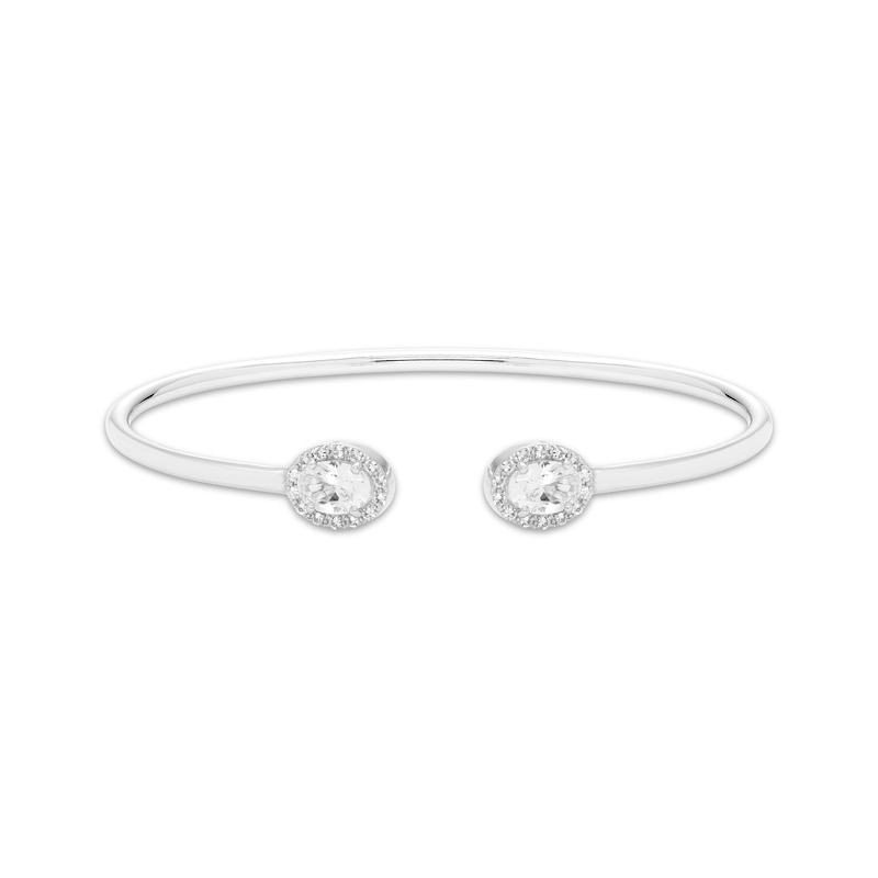 Main Image 1 of Oval & Round-Cut White Lab-Created Sapphire Cuff Bangle Bracelet Sterling Silver