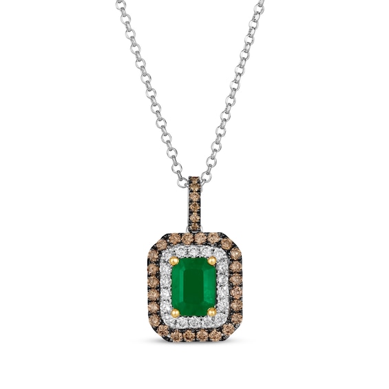 Le Vian Emerald-Cut Emerald Necklace 7/8 ct tw Diamonds 14K Two-Tone Gold 19”