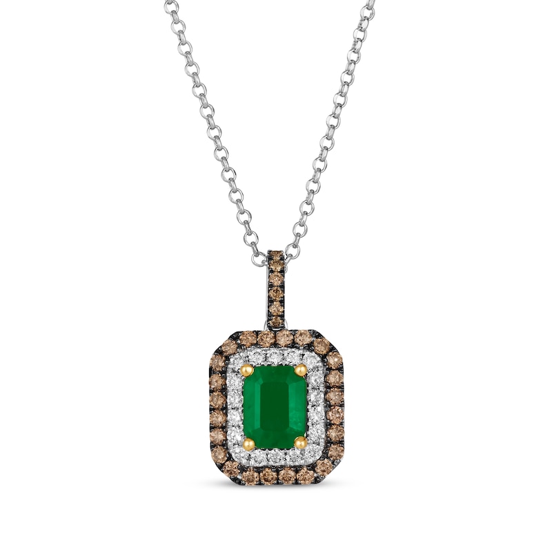 Main Image 1 of Le Vian Emerald-Cut Emerald Necklace 7/8 ct tw Diamonds 14K Two-Tone Gold 19”