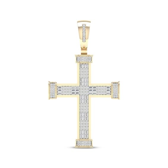 Men's Baguette & Round-Cut Diamond Cross Charm 3/4 ct tw 10K Yellow Gold