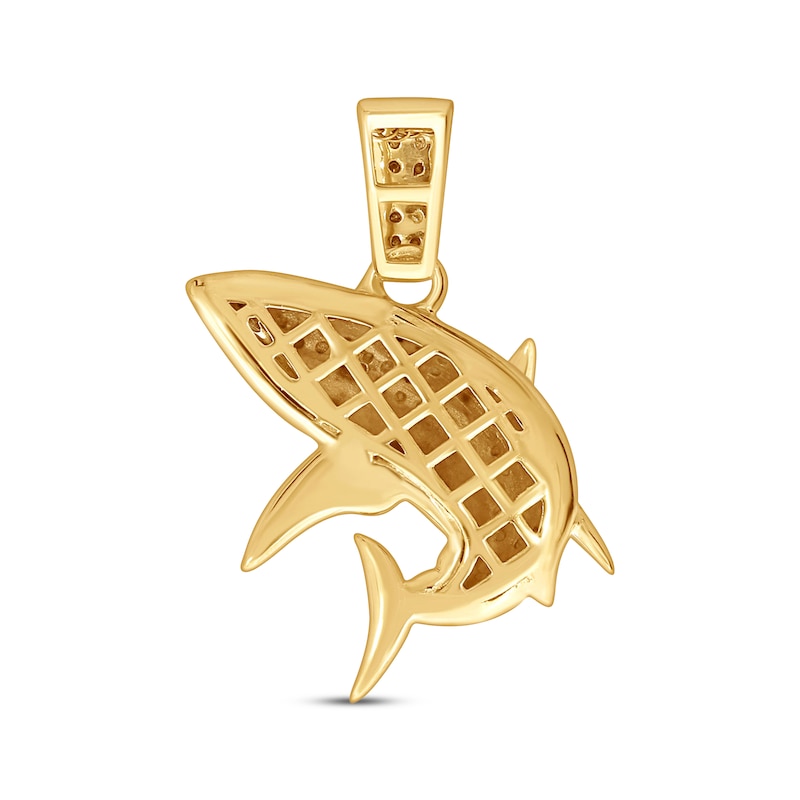 Main Image 4 of Men's White & Black Diamond Shark Charm 14K Yellow Gold-Plated Sterling Silver