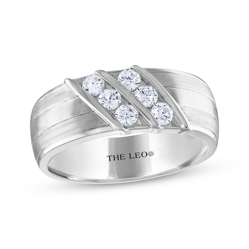 Men's THE LEO Diamond Round-Cut Diagonal Wedding Band 5/8 ct tw 14K White Gold