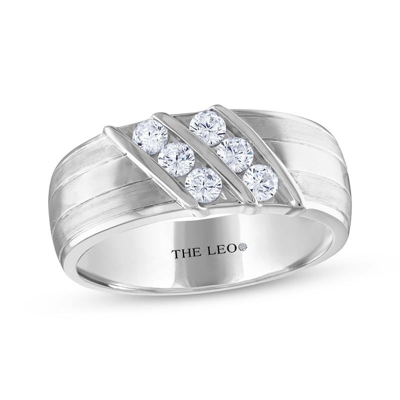 Main Image 1 of Men's THE LEO Diamond Round-Cut Diagonal Wedding Band 5/8 ct tw 14K White Gold