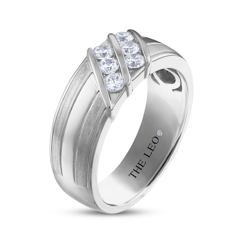 Main Image 2 of Men's THE LEO Diamond Round-Cut Diagonal Wedding Band 5/8 ct tw 14K White Gold