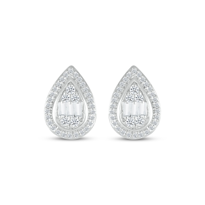 Main Image 2 of Baguette & Round-Cut Diamond Teardrop Stud Earrings 1/4 ct tw Sterling Silver