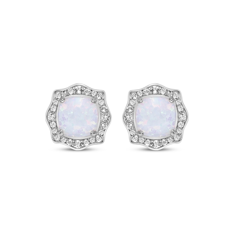 Cushion-Cut Lab-Created Opal & White Lab-Created Sapphire Arabesque Earrings Sterling Silver